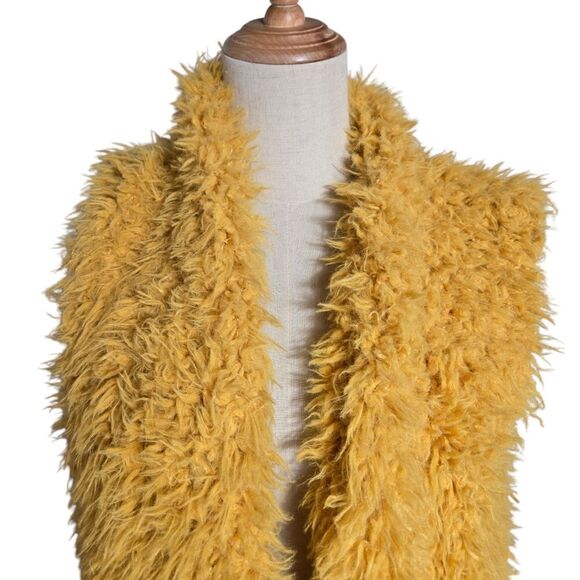 Ashley By 26 International Fuzzy Goldenrod Yellow Midi Vest - Picture 2 of 7